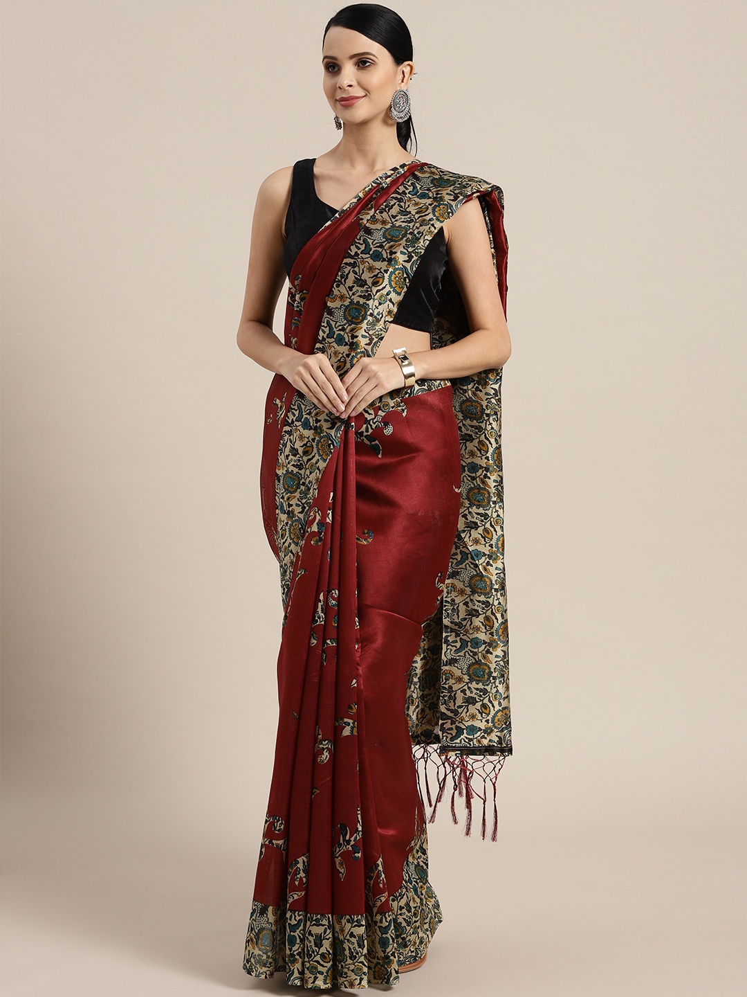 

Saree mall Maroon & Beige Printed Bhagalpuri Saree