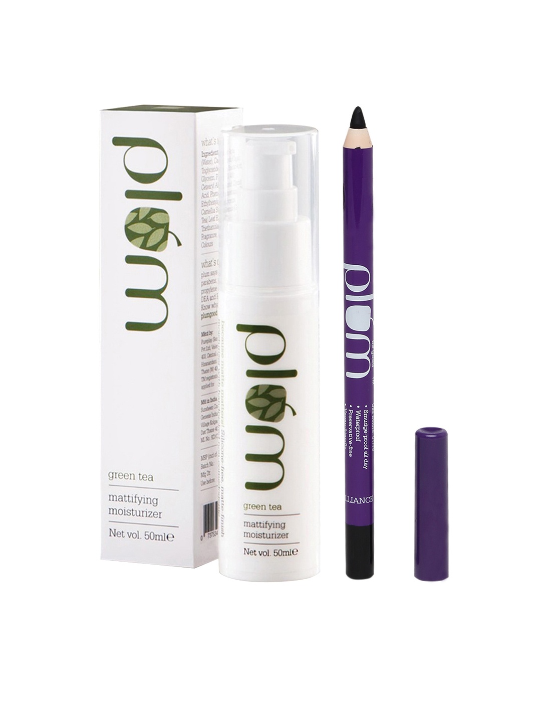 

Plum Green Tea Mattifying Moisturiser & All-Day-Wear Kohl Kajal with Sharpener, Black