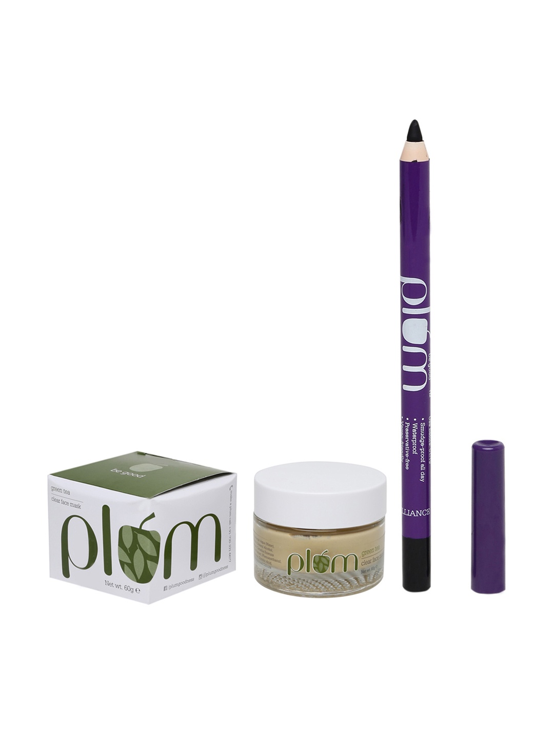 

Plum All-Day-Wear Kohl Kajal with Sharpener & Green Tea Face Mask, Black