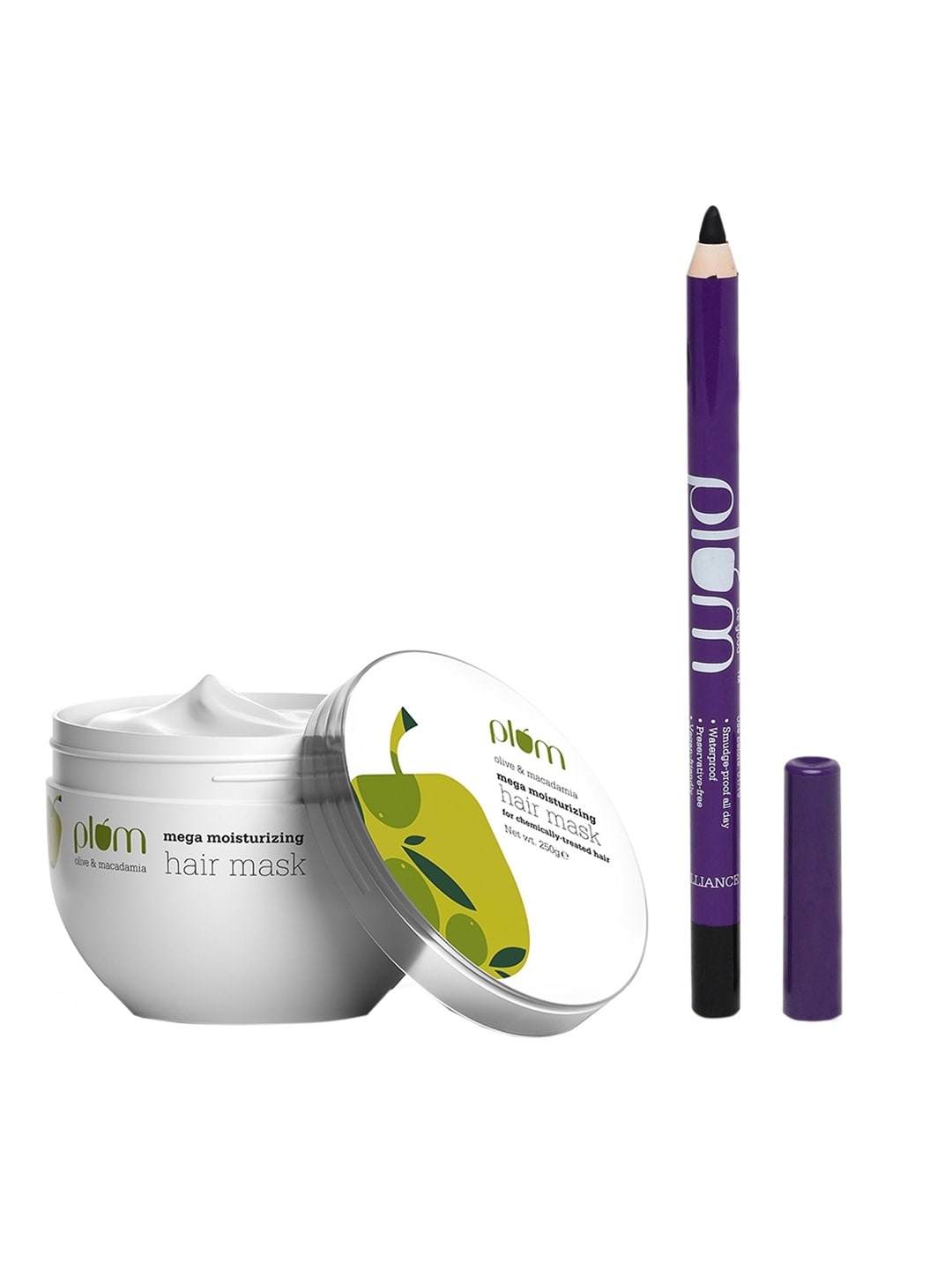 

Plum Olive & Macadamia Mega Moisturizing Sustainable Hair Mask & Kajal with Sharpener, Black