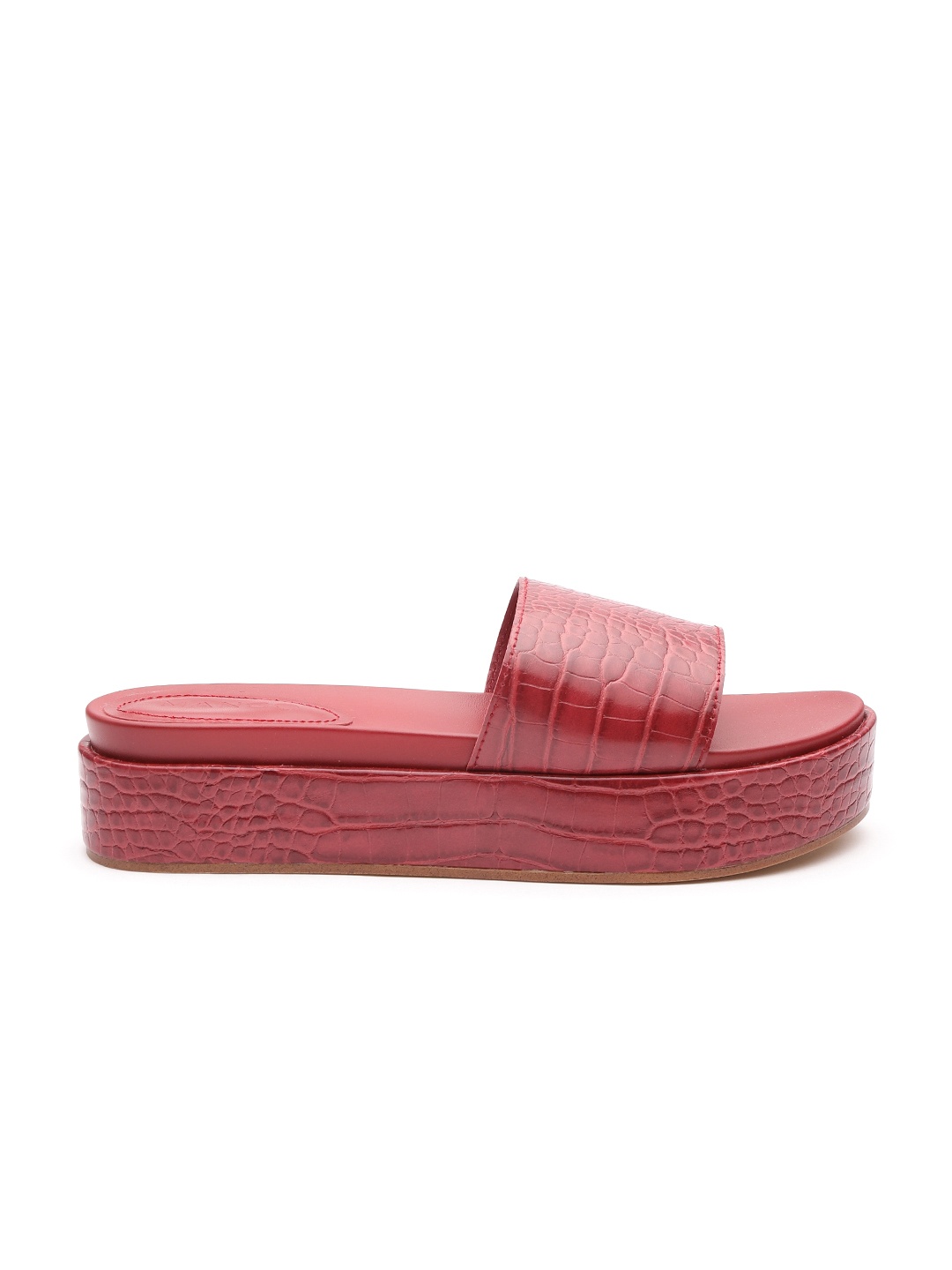 

MANGO Women Red Croc Textured Flatforms