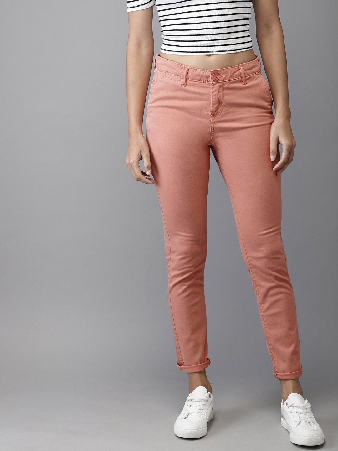 

Moda Rapido Women Coral Pink Slim Fit Solid Chinos