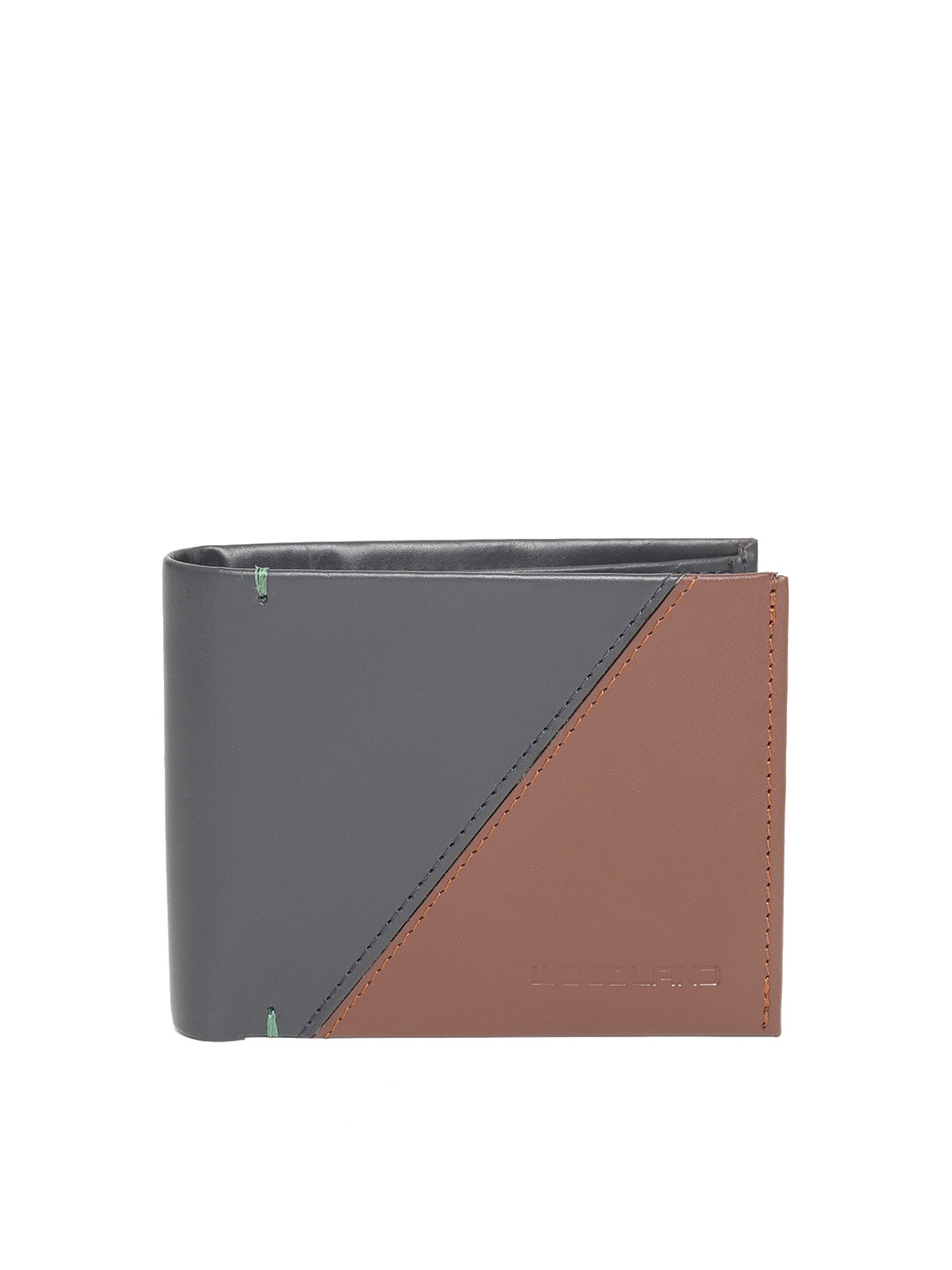 

Woodland Men Navy Blue & Brown Colourblocked Leather Two Fold Wallet