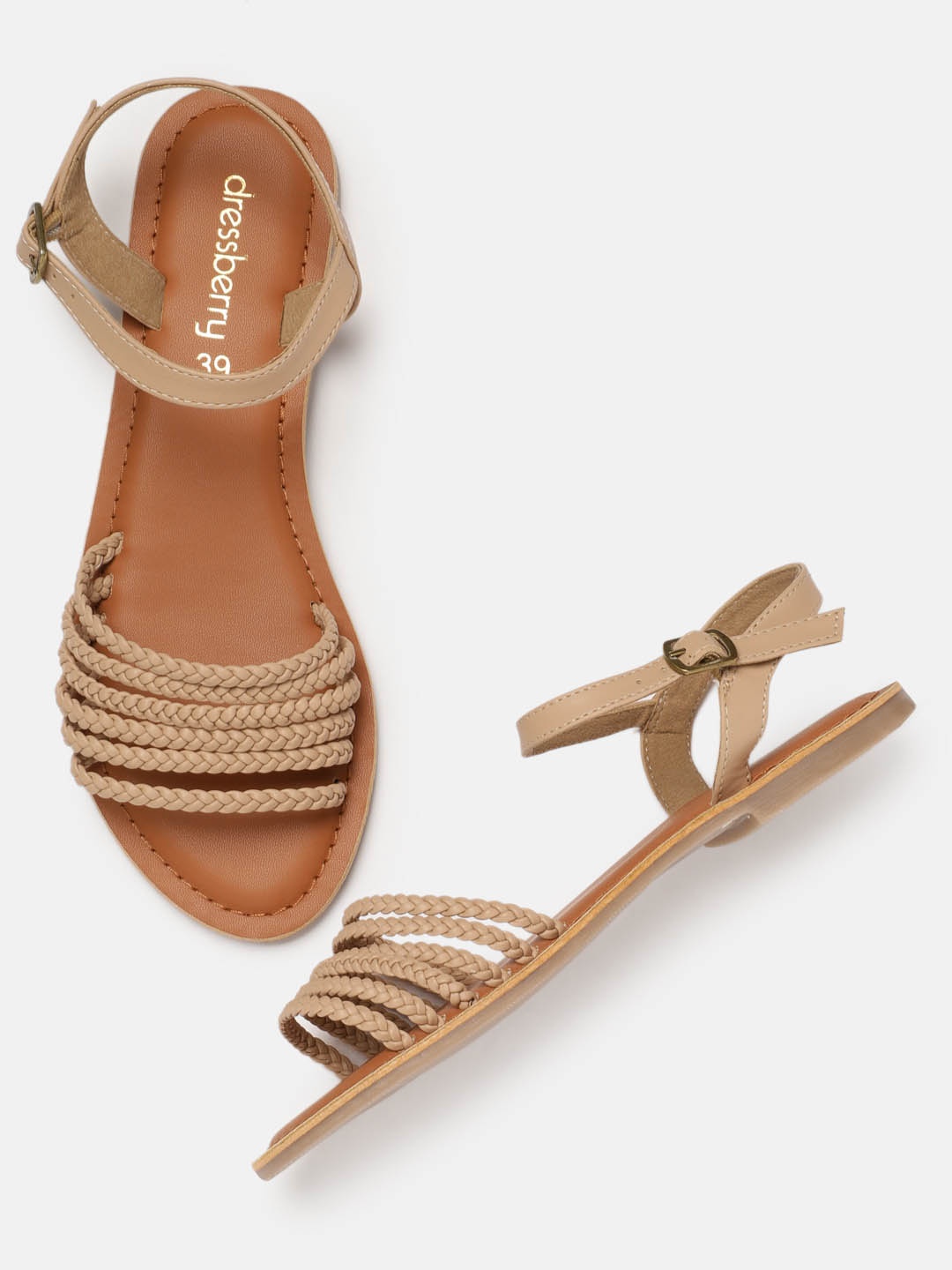 

DressBerry Women Beige Woven Design Open Toe Flats