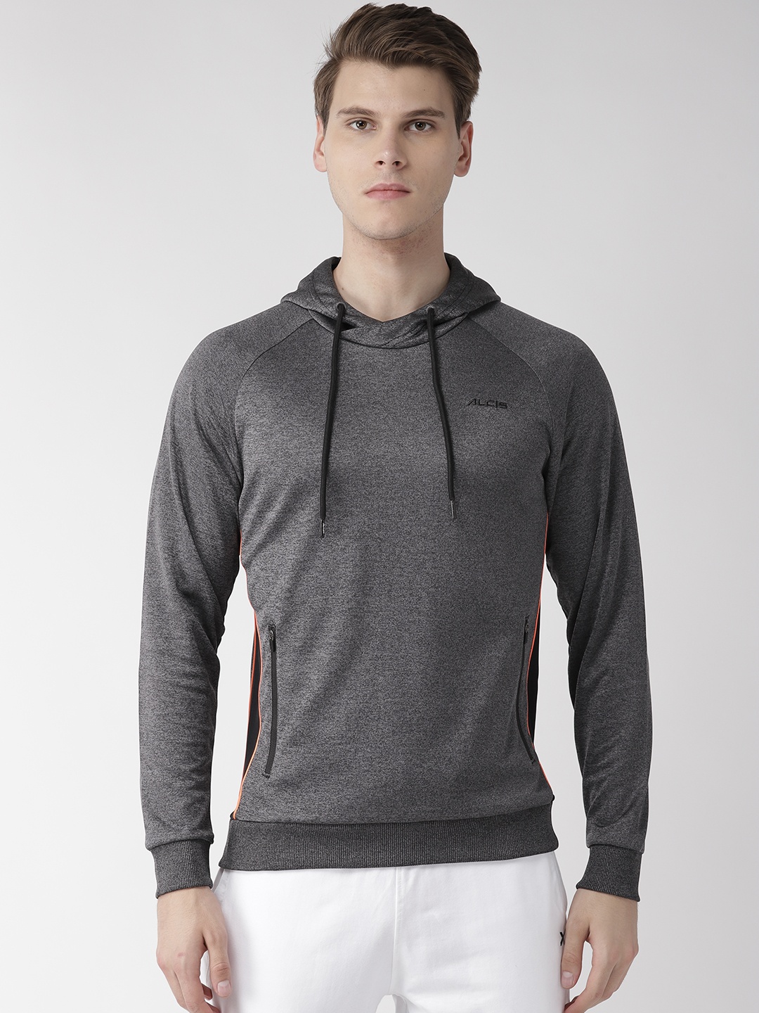 

Alcis Men Charcoal Grey Solid Hooded Sports Sweatshirt