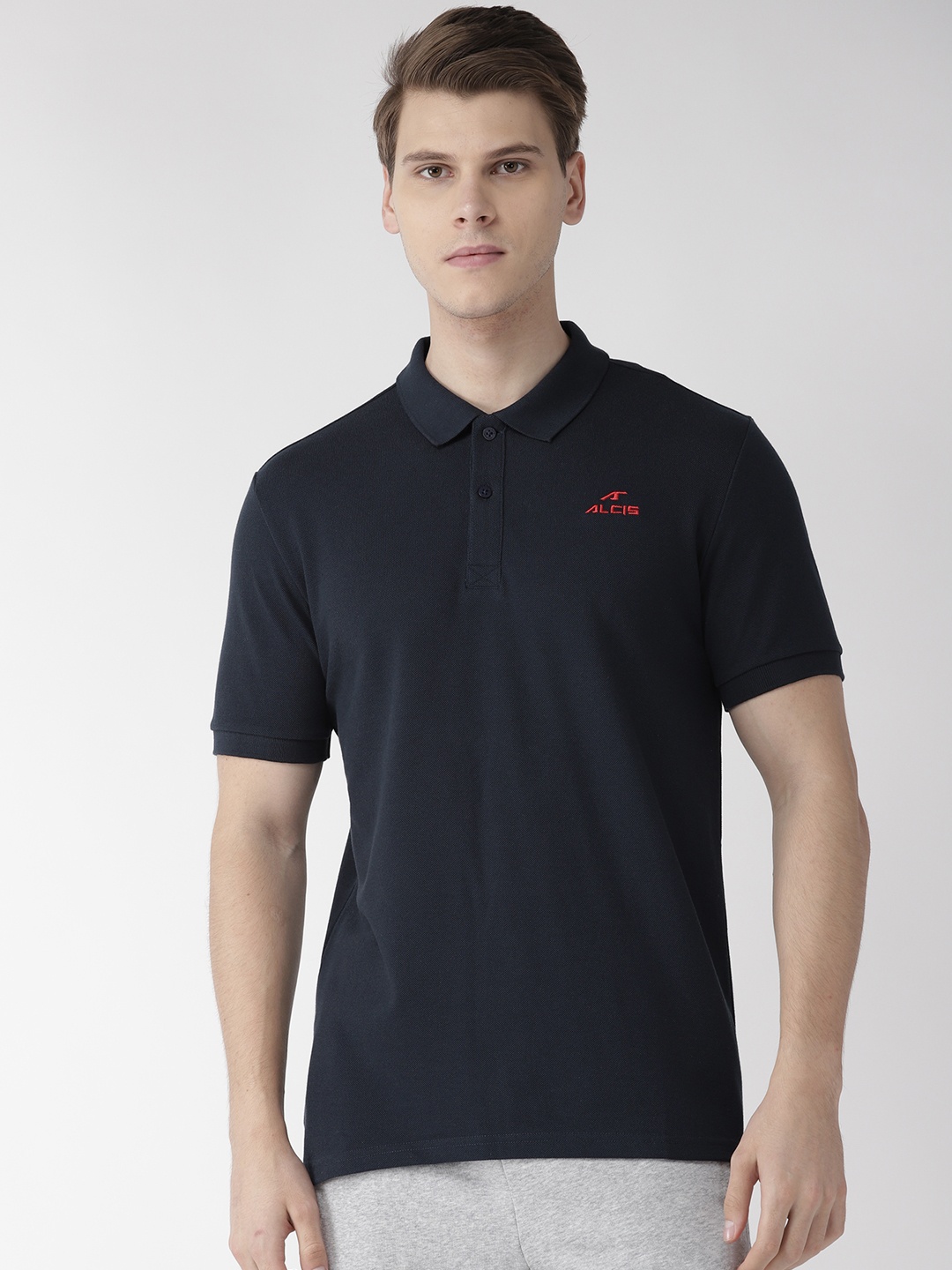 

Alcis Men Navy Blue Solid Polo Collar T-shirt