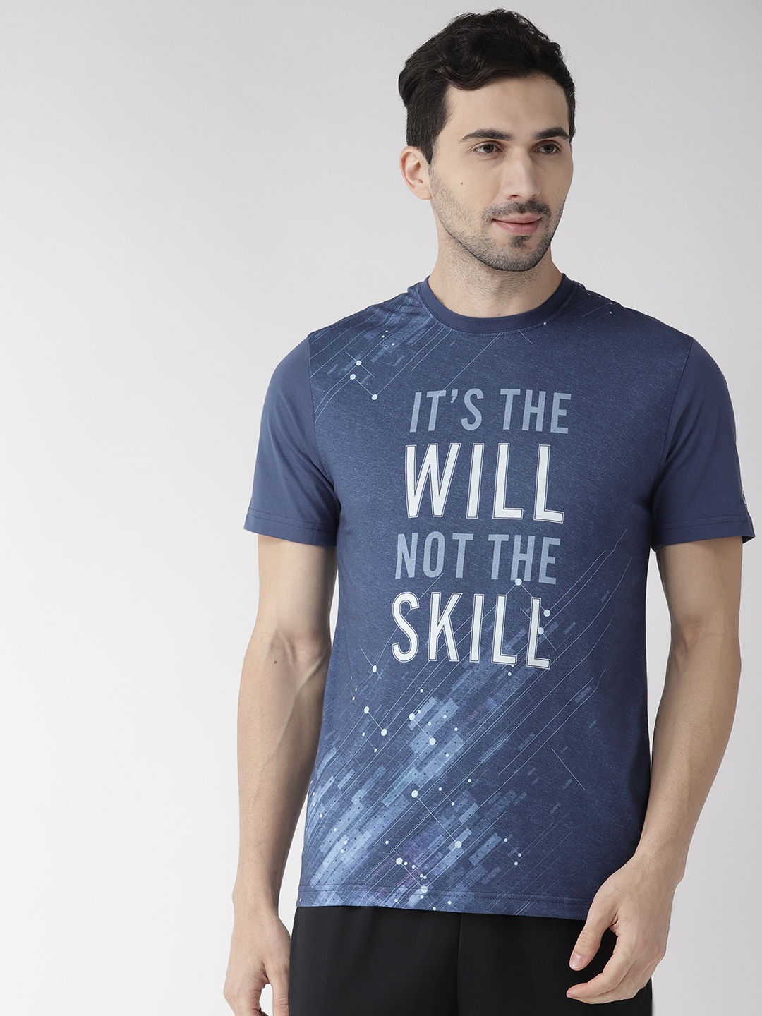 

Alcis Men Blue Printed Round Neck Sports T-shirt
