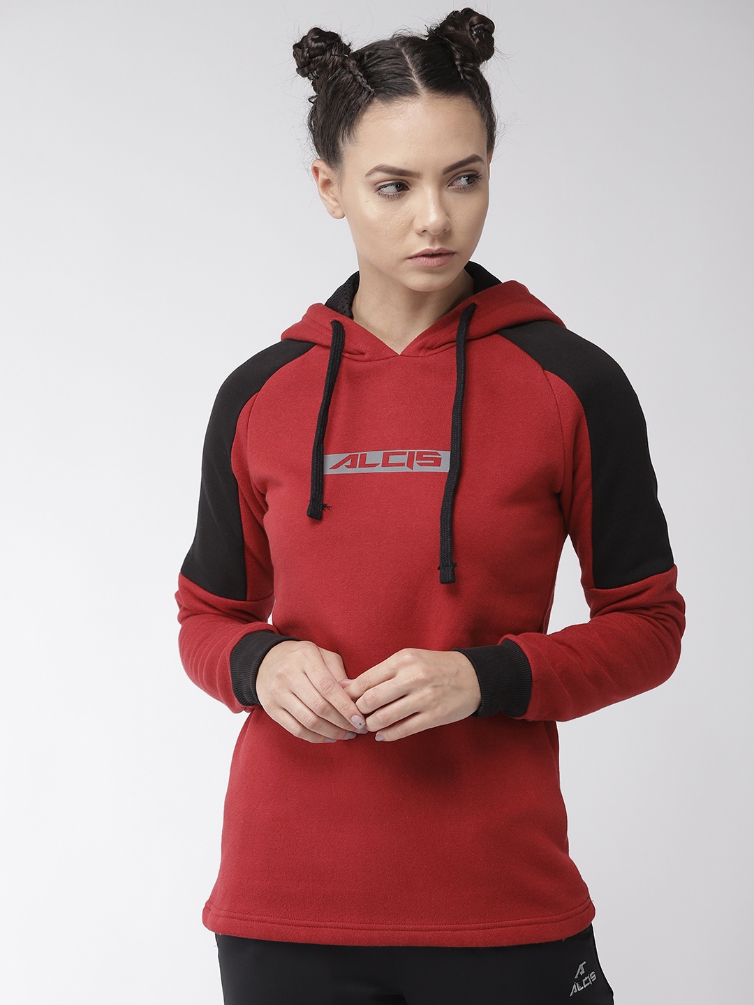 

Alcis Women Maroon Solid Hooded Sweatshirt