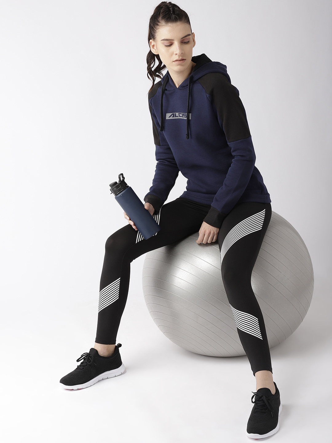 

Alcis Women Navy Blue Printed Detail Hooded Sweatshirt