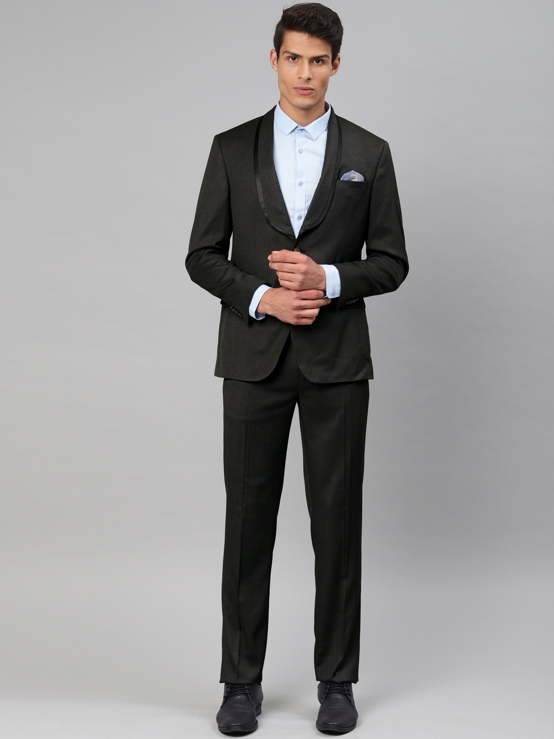 

Peter England Men Black Self-Design Tailored Fit Single-Breasted Formal Suit