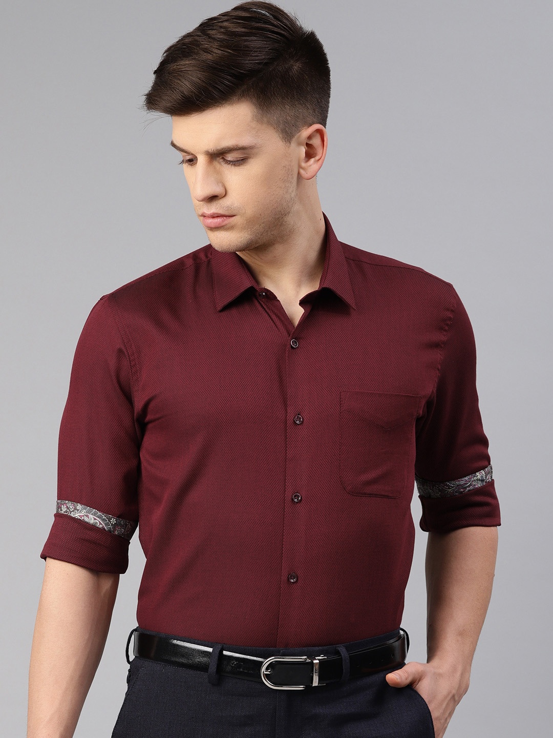 

Peter England Men Maroon Slim Fit Self-Design Formal Shirt