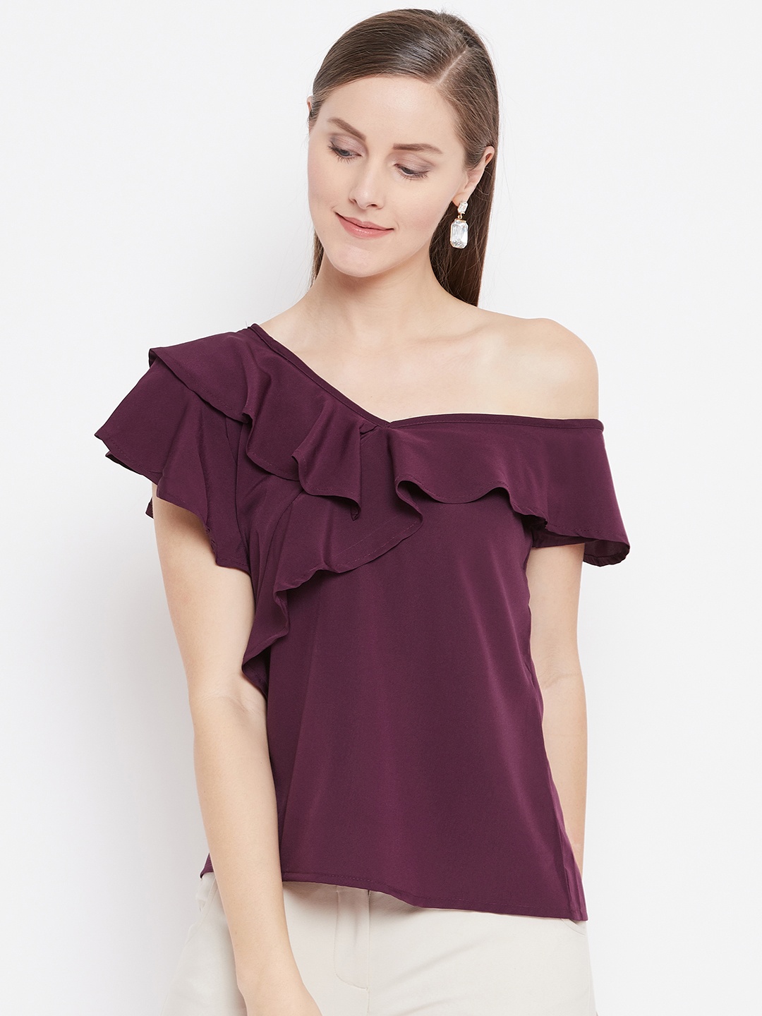 

Belle Fille Women Burgundy Solid Top