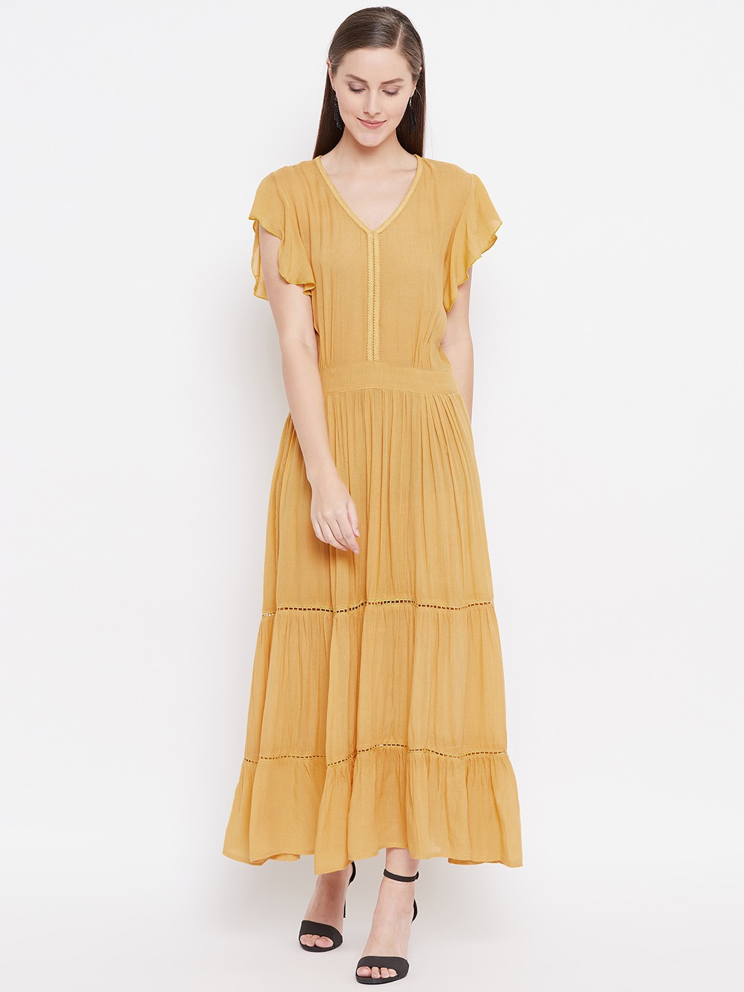 

Belle Fille Women Yellow Tiered Maxi Dress