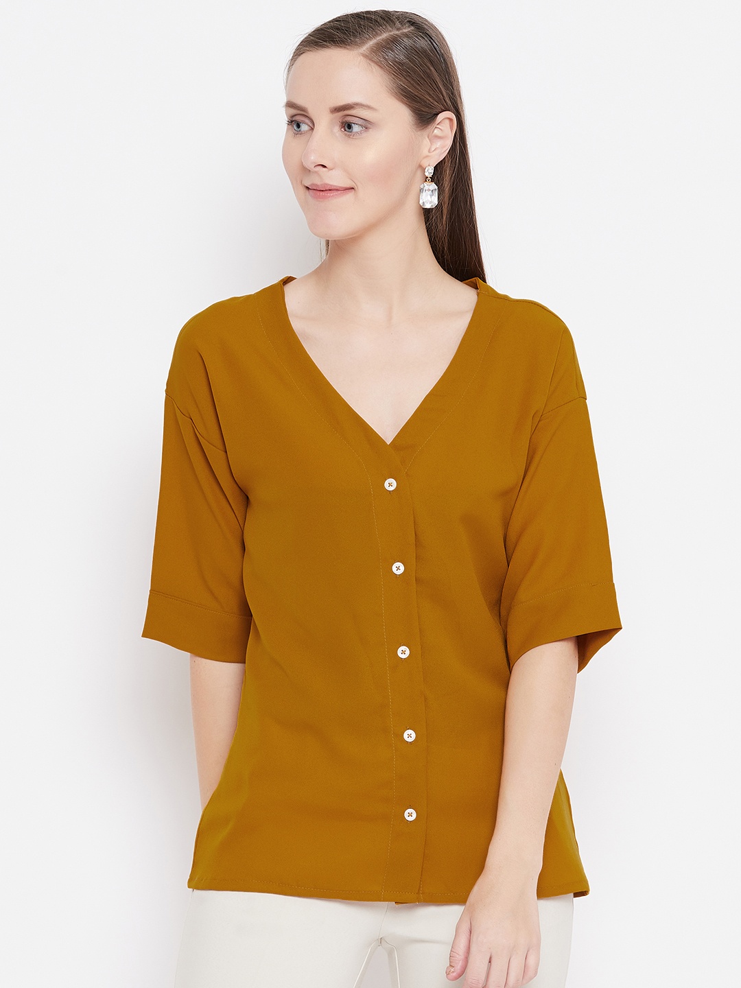 

Belle Fille Women Mustard Yellow Solid Top