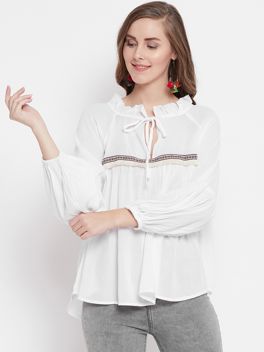 

Belle Fille Women White Solid A-Line Pure Cotton Top