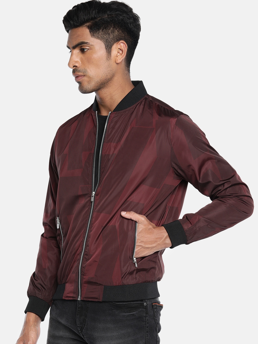 

Pepe Jeans Men Maroon Printed Bomber Jacket