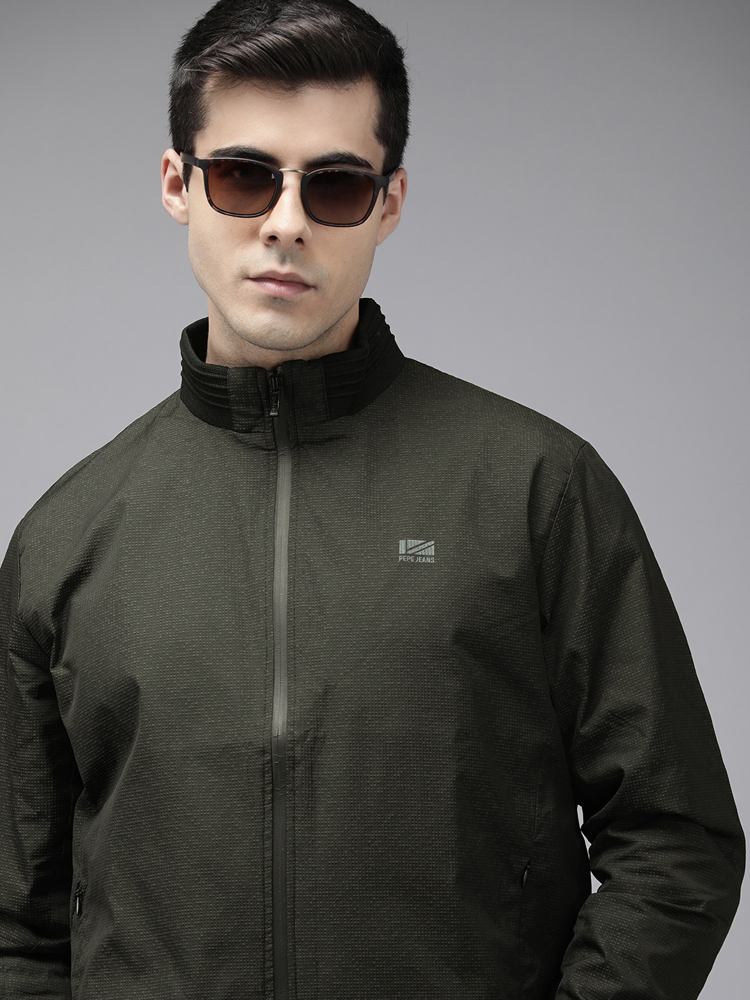 

Pepe Jeans Men Olive Green Black Bomber Jacket
