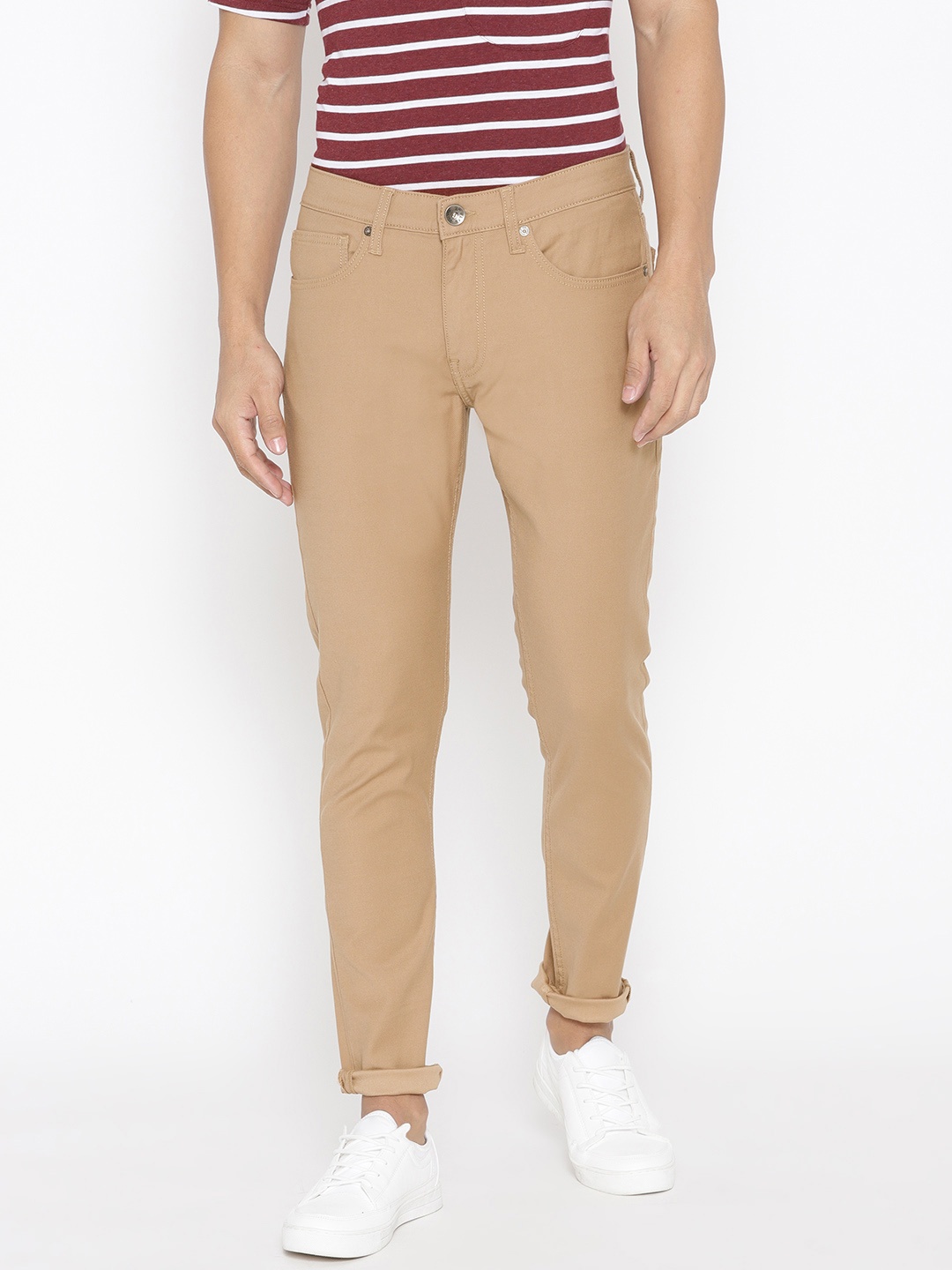 

Pepe Jeans Men Beige Slim Fit Solid Regular Trousers