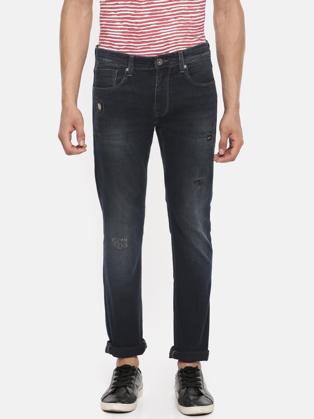 

Pepe Jeans Men Navy Blue Vapour Fit Mid-Rise Low Distress Stretchable Jeans