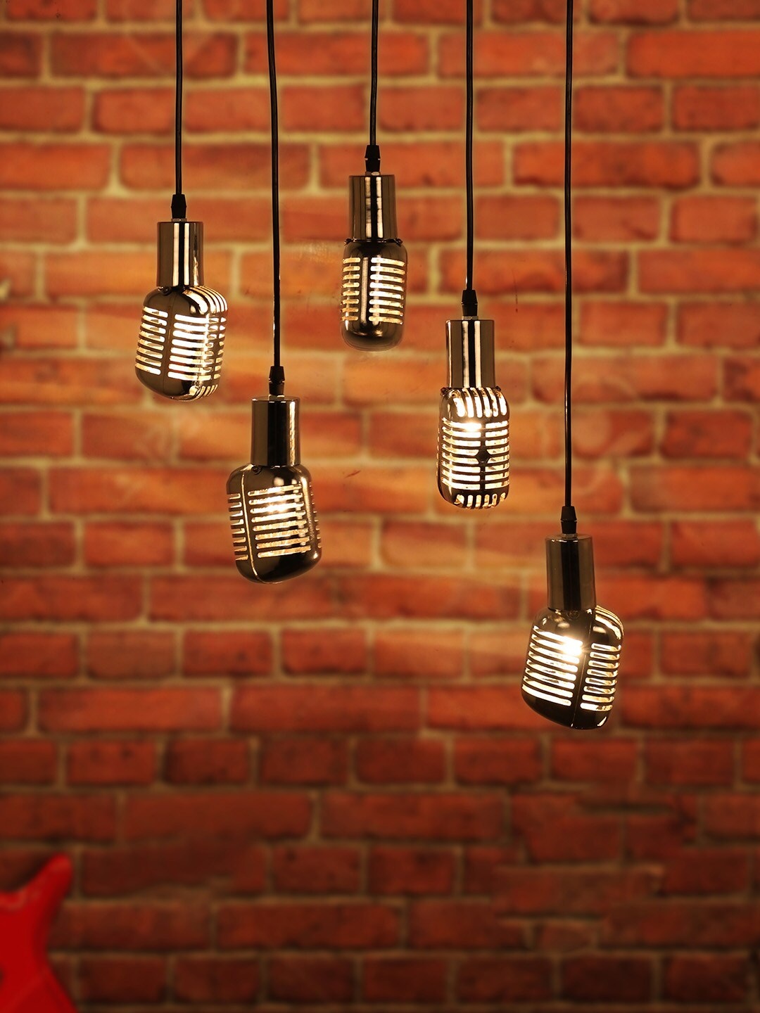 

Fos Lighting Silver-Toned 5 Light Jazz Microphone Pendant Lamp