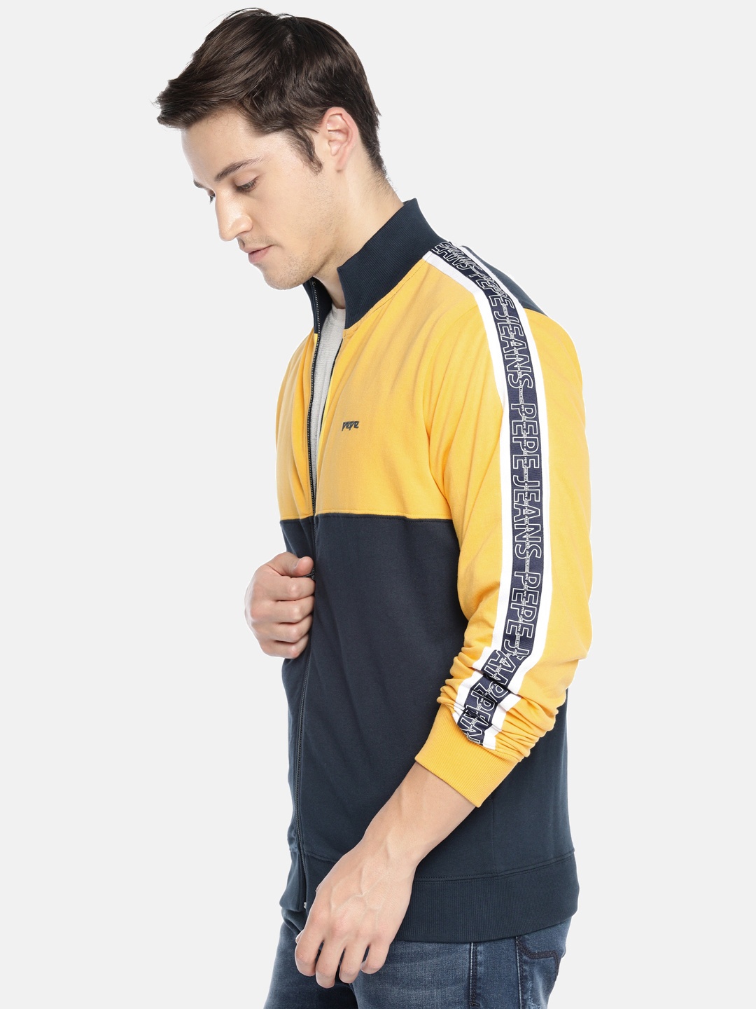 

Pepe Jeans Men Navy Blue & Yellow Colourblocked Sweatshirt