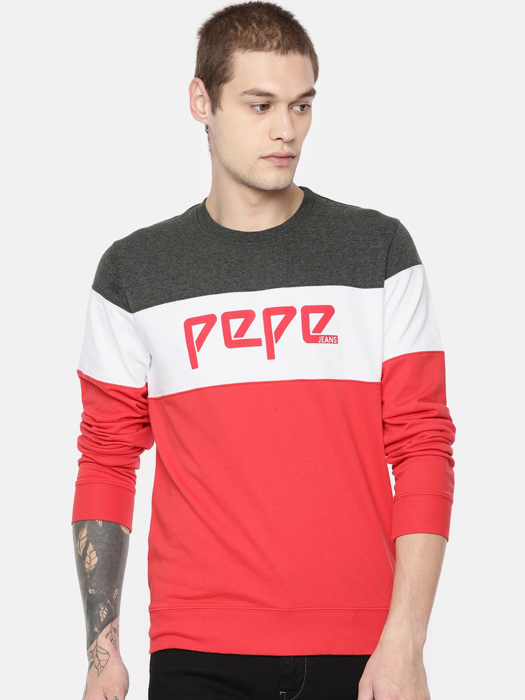 

Pepe Jeans Men Red & White Colourblocked Sweatshirt