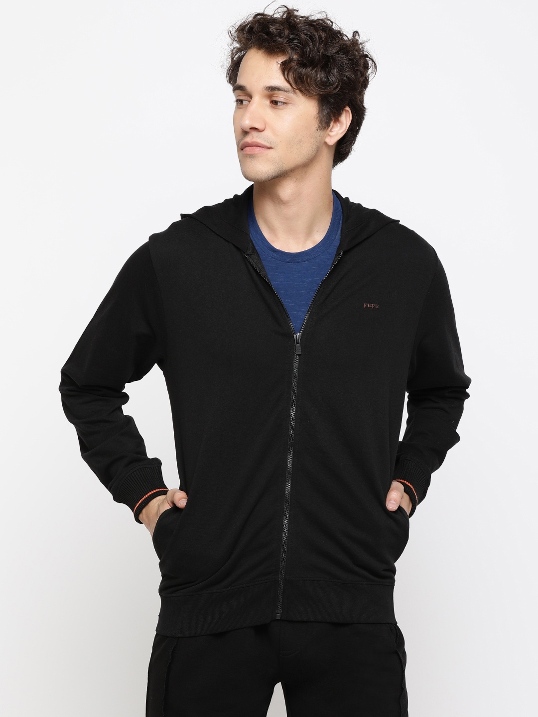 

Pepe Jeans Men Black Solid Cotton Hooded Sweatshirt
