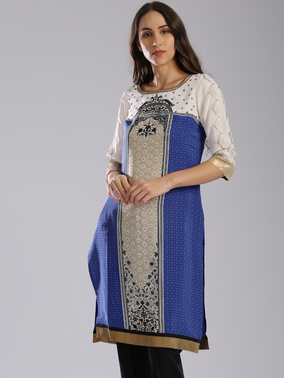 

Wishful by W Women Off-White & Blue Printed Kurta