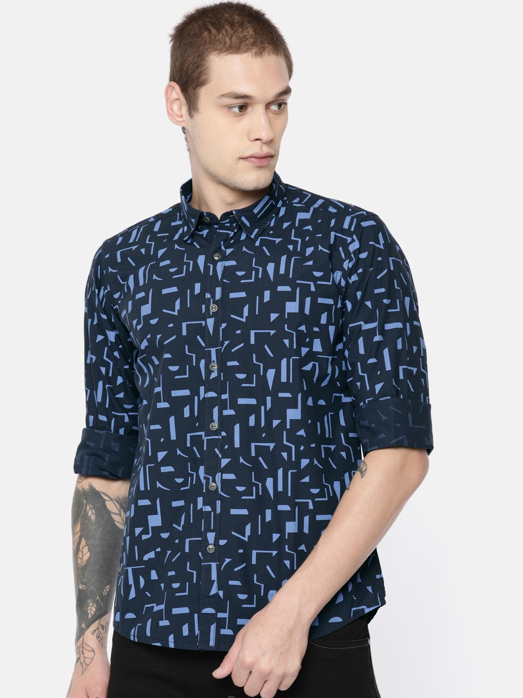 

Pepe Jeans Men Navy Blue Regular Fit Printed Casual Shirt