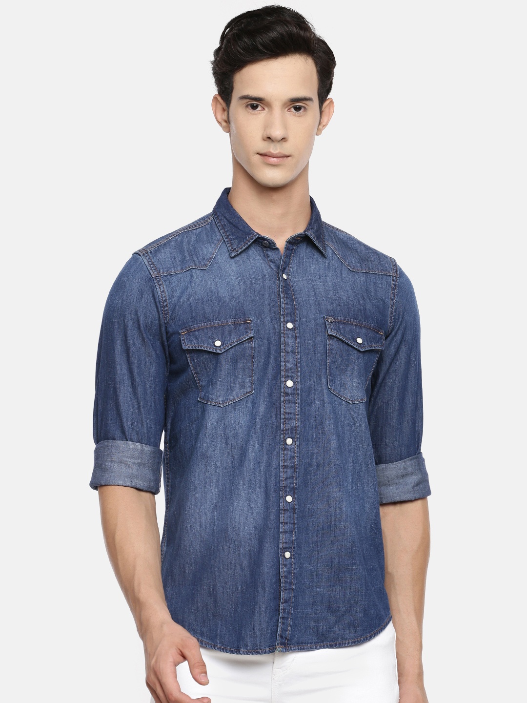 

Pepe Jeans Men Blue Regular Fit Solid Denim Casual Shirt