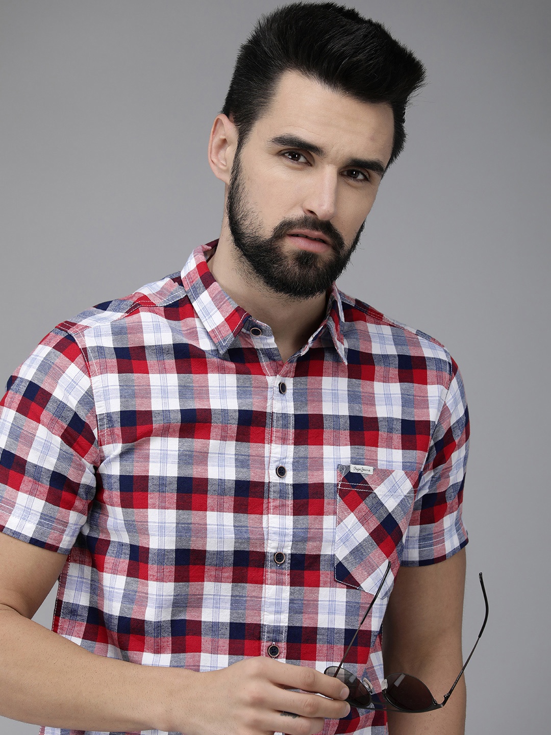 

Pepe Jeans Men Red & White Checked Pure Cotton Casual Shirt