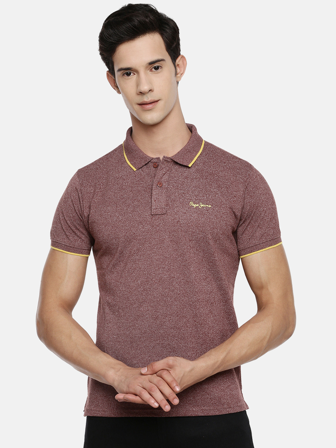 

Pepe Jeans Men Brown Slim Fit Solid Polo T-shirt