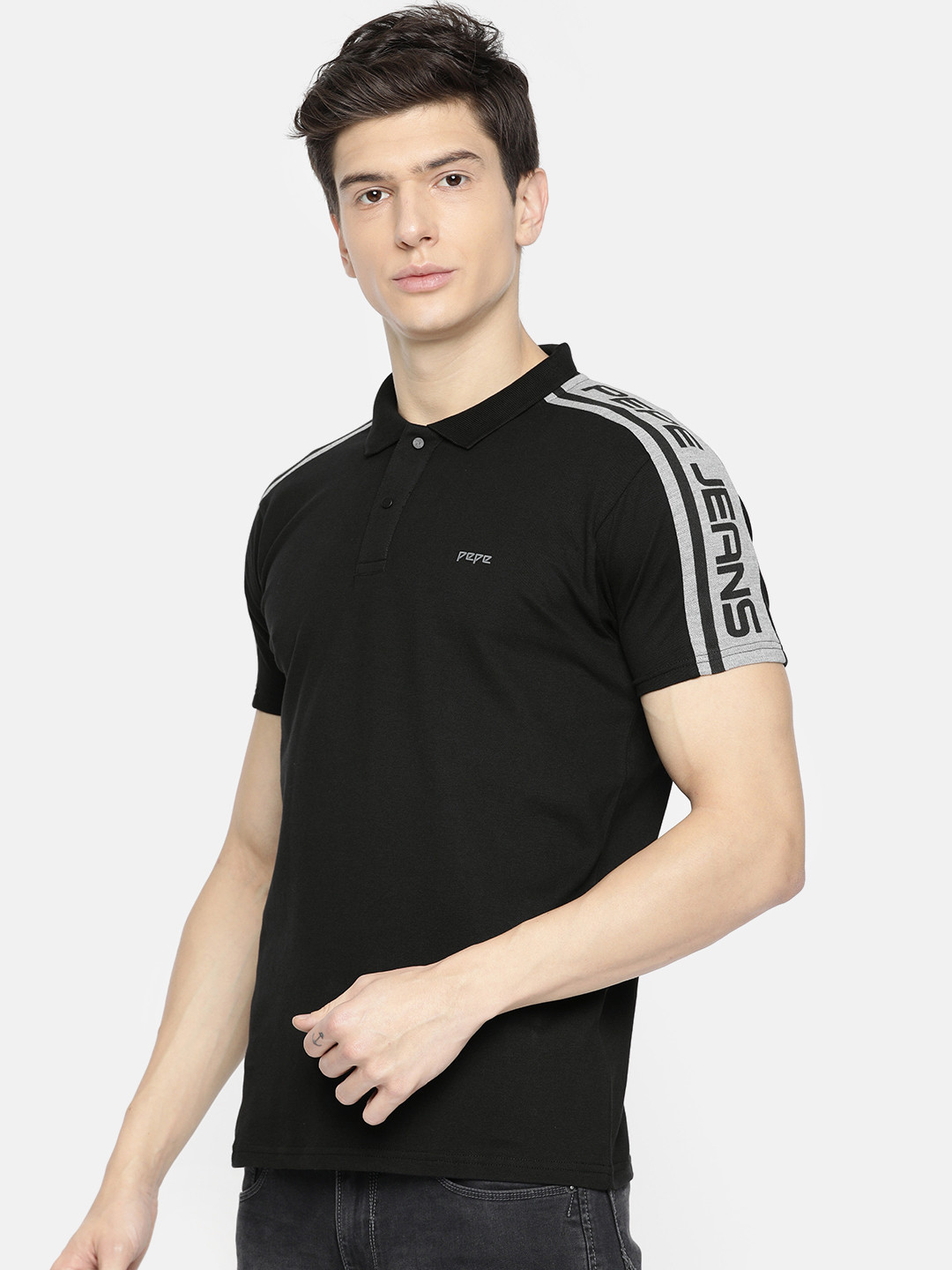 

Pepe Jeans Men Black Solid Polo Collar T-shirt