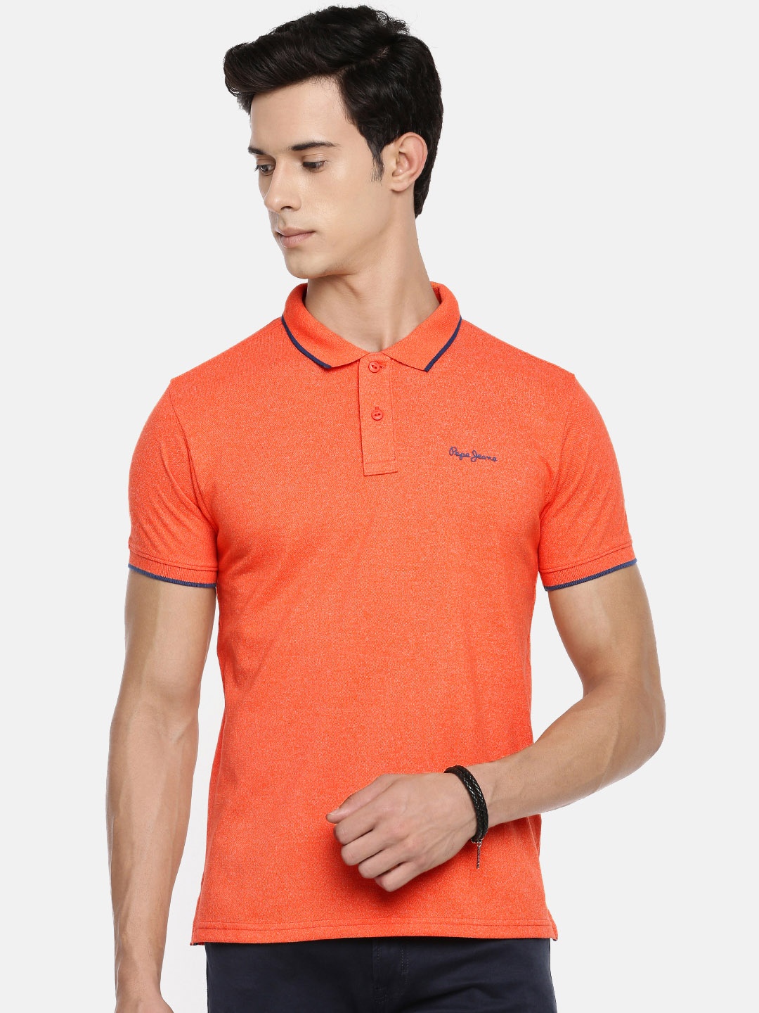 

Pepe Jeans Men Orange Solid Polo Collar T-shirt