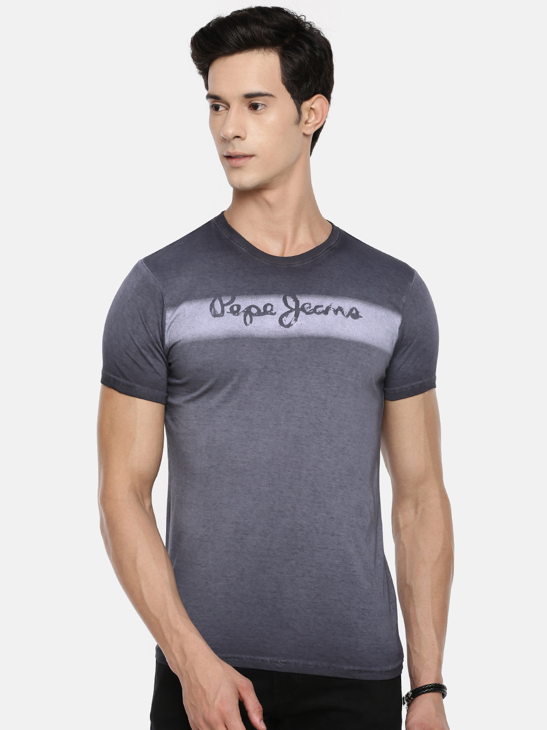 

Pepe Jeans Men Grey Printed Round Neck Pure Cotton T-shirt
