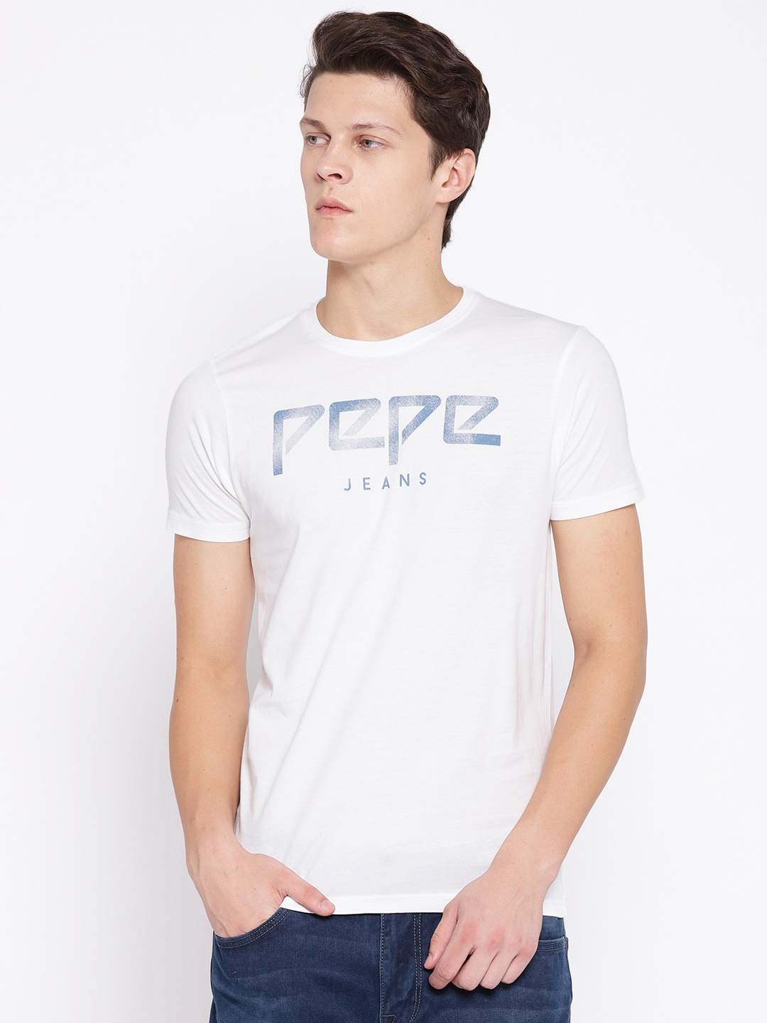 

Pepe Jeans Men Off-White Printed Round Neck T-shirt