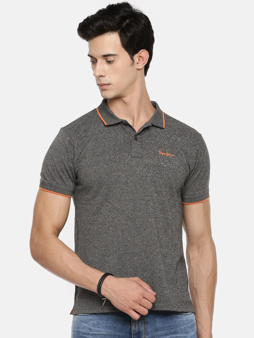 

Pepe Jeans Men Charcoal Grey Solid Polo T-shirt