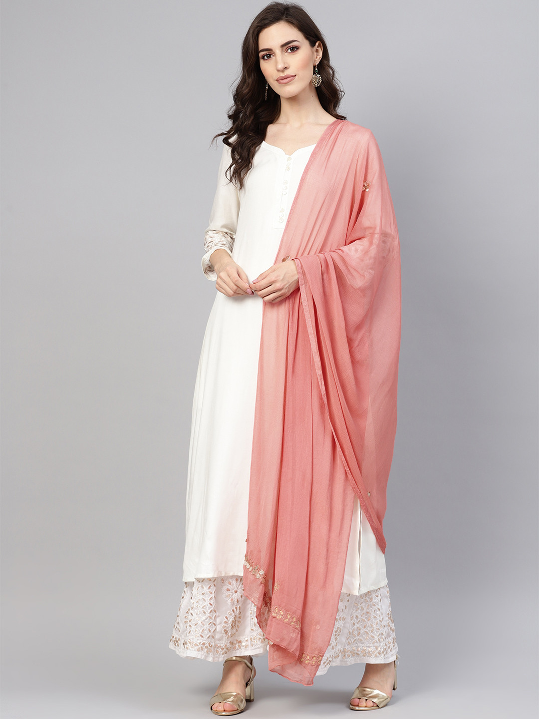 

Saadgi Dusty Pink Gota Patti & Zari Work Handloom Dupatta