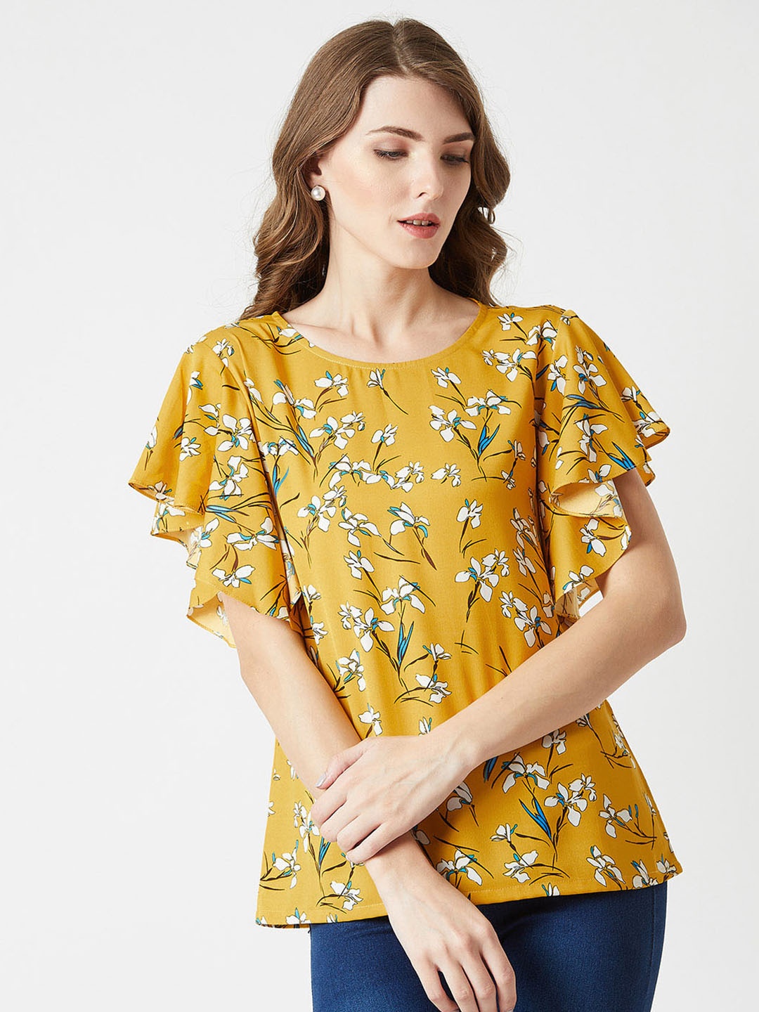 

Miss Chase Women Mustard Yellow Printed Top
