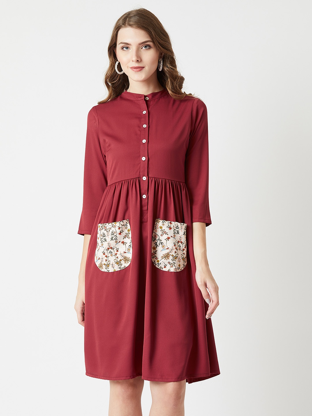 

Miss Chase Women Solid Maroon Shirt Dress