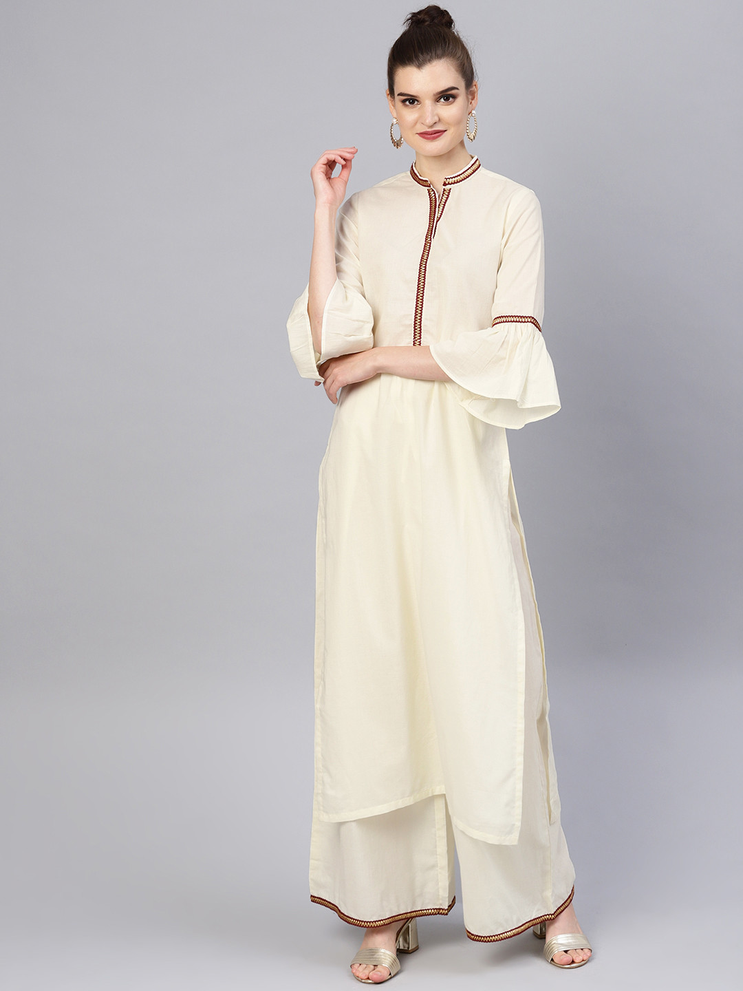 

Tulsattva Women Cream-Coloured Solid Kurta with Palazzos