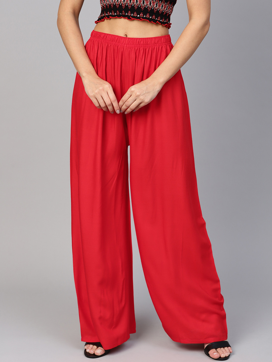 

Jompers Women Red Solid Wide Leg Palazzos