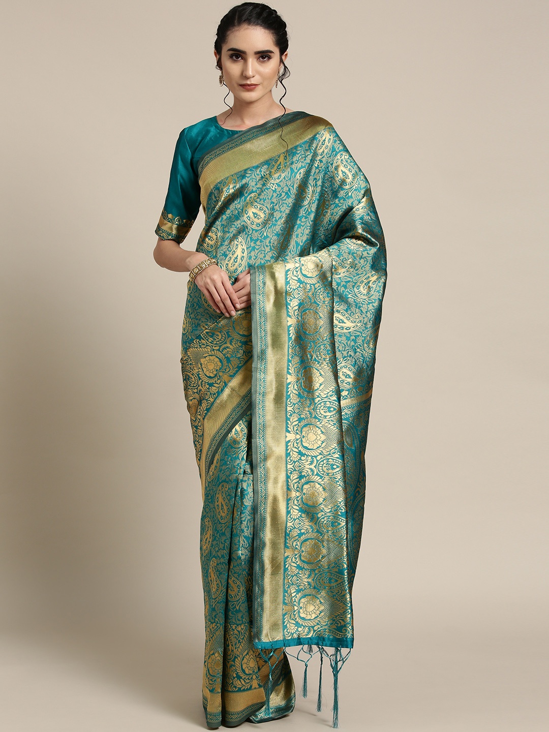 

Saree mall Green & Golden Woven Design Dharmavaram Saree
