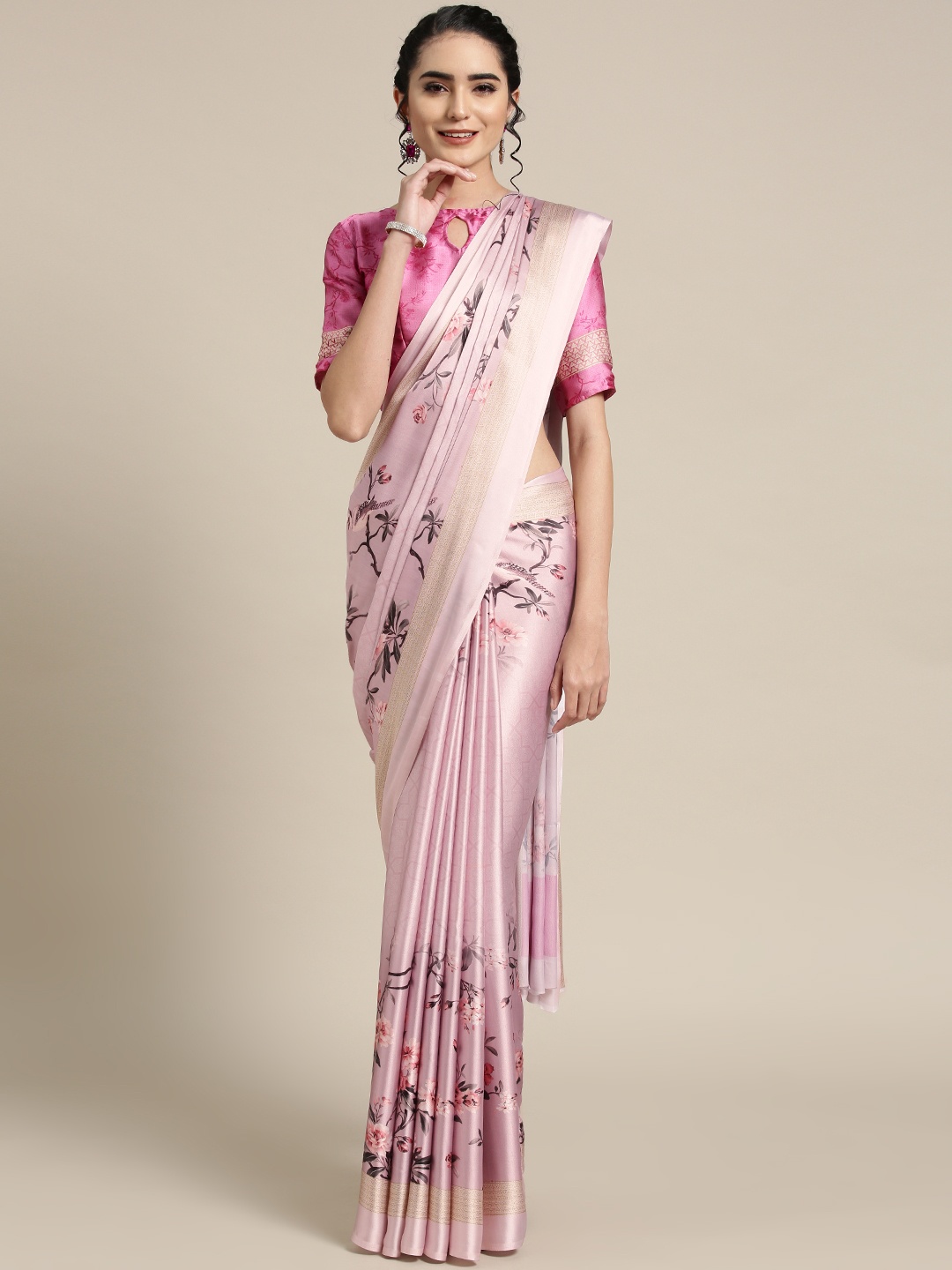 

Saree mall Pink Floral Print Saree