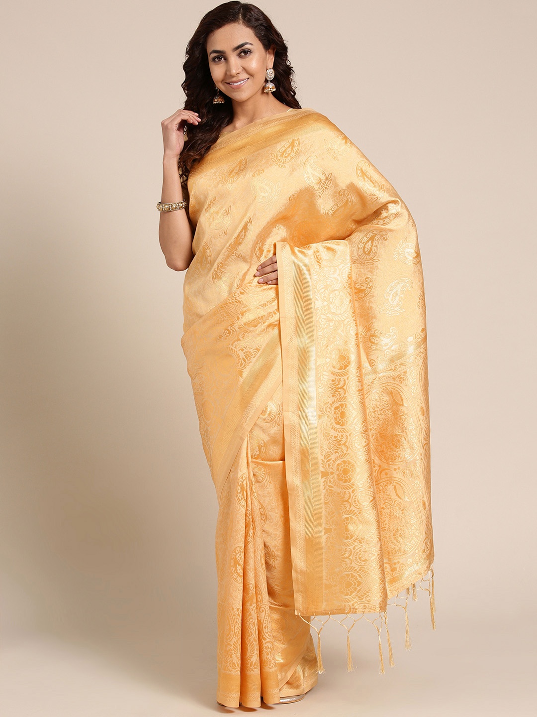 

Saree mall Beige & Golden Woven Design Dharmavaram Saree
