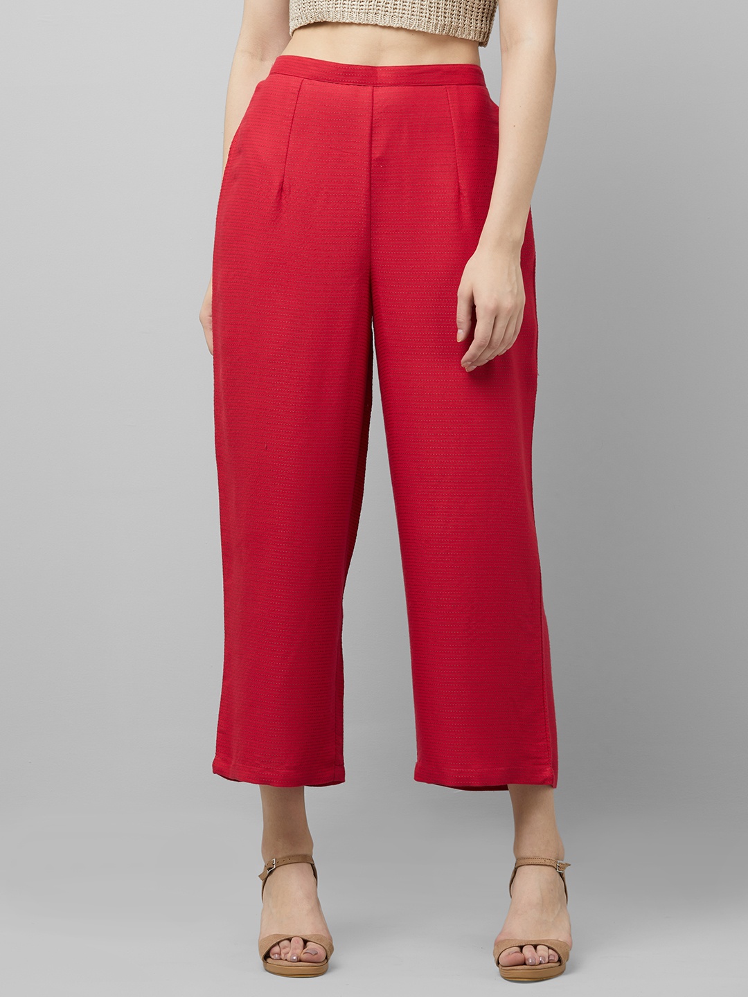 

Indo Era Women Red Striped Straight Palazzos