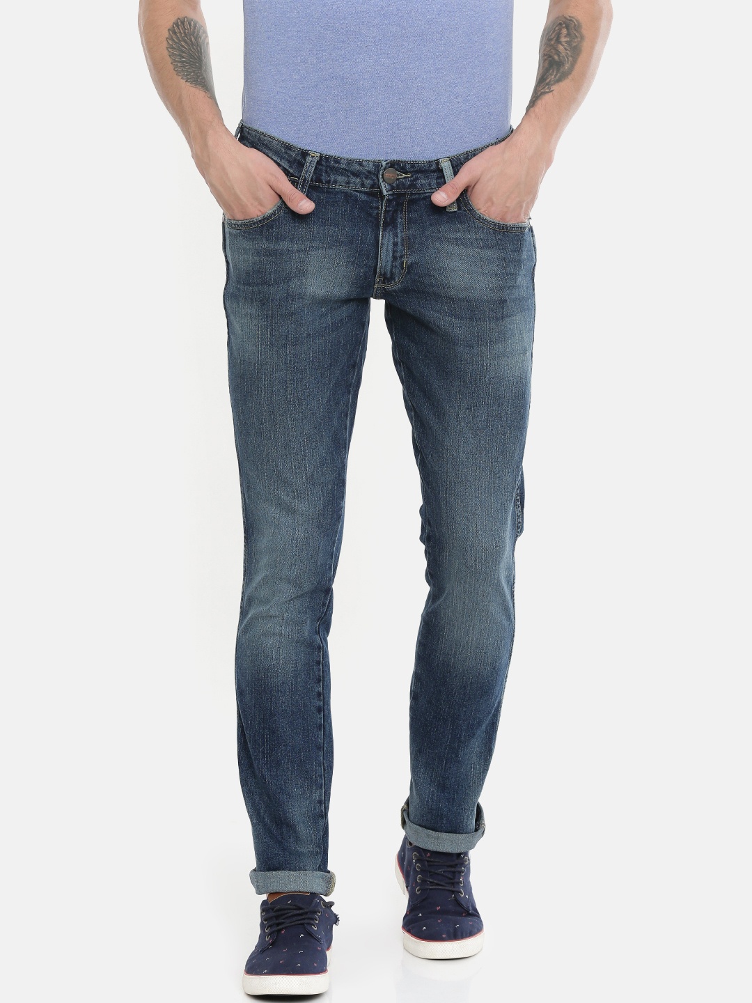 

Wrangler Men Blue Skanders Slim Tapered Fit Low-Rise Clean Look Stretchable Jeans