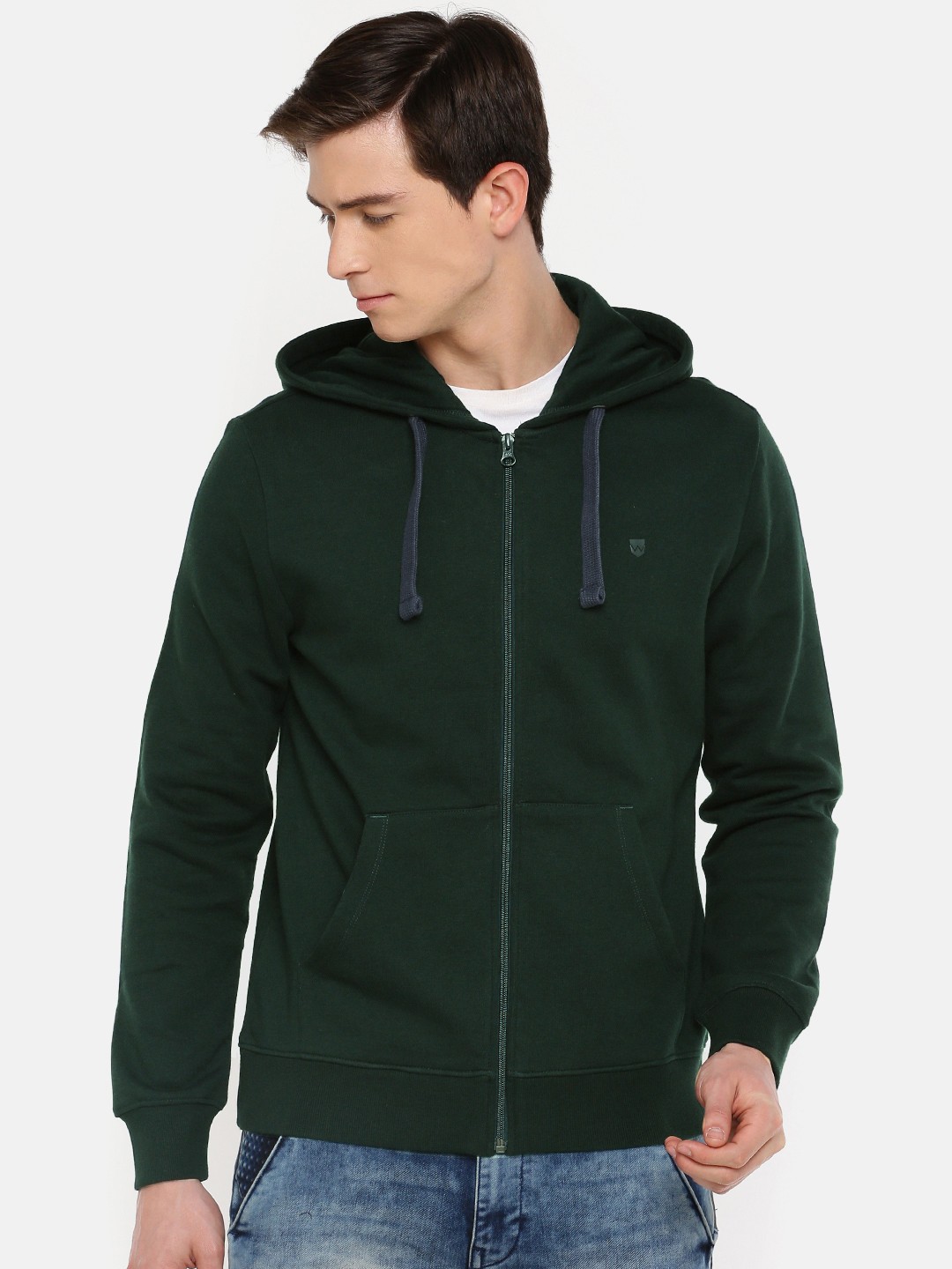 

Wrangler Men Green Solid Hooded Sweatshirt
