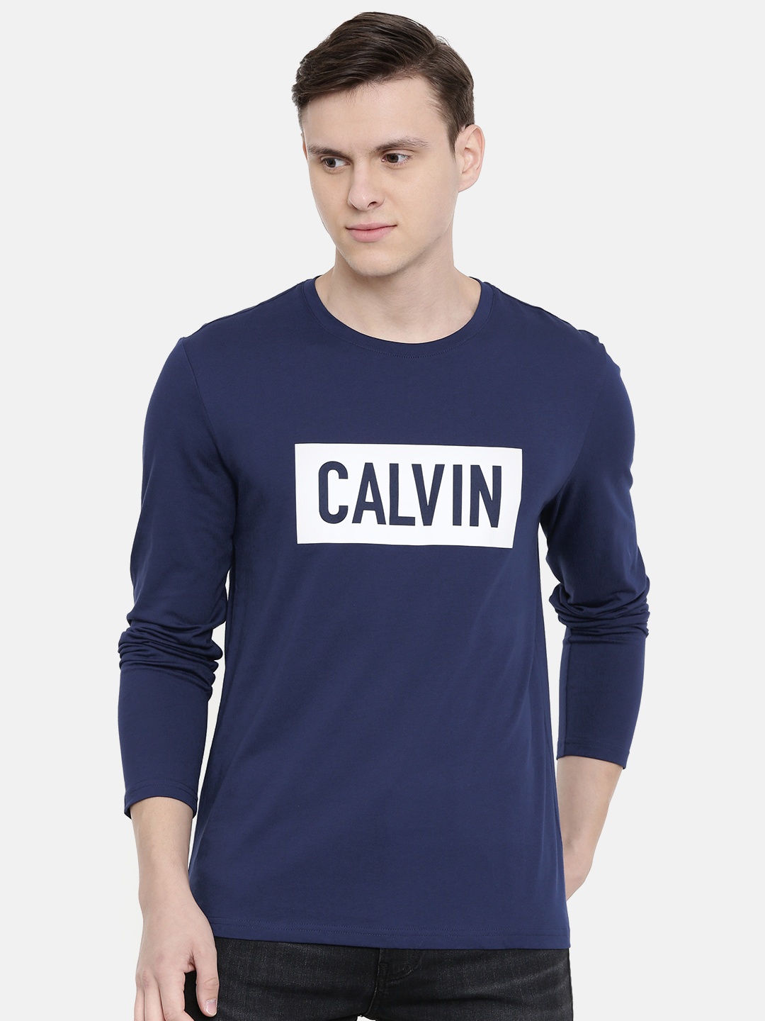 

Calvin Klein Jeans Men Navy Blue Printed Round Neck Pure Cotton T-shirt