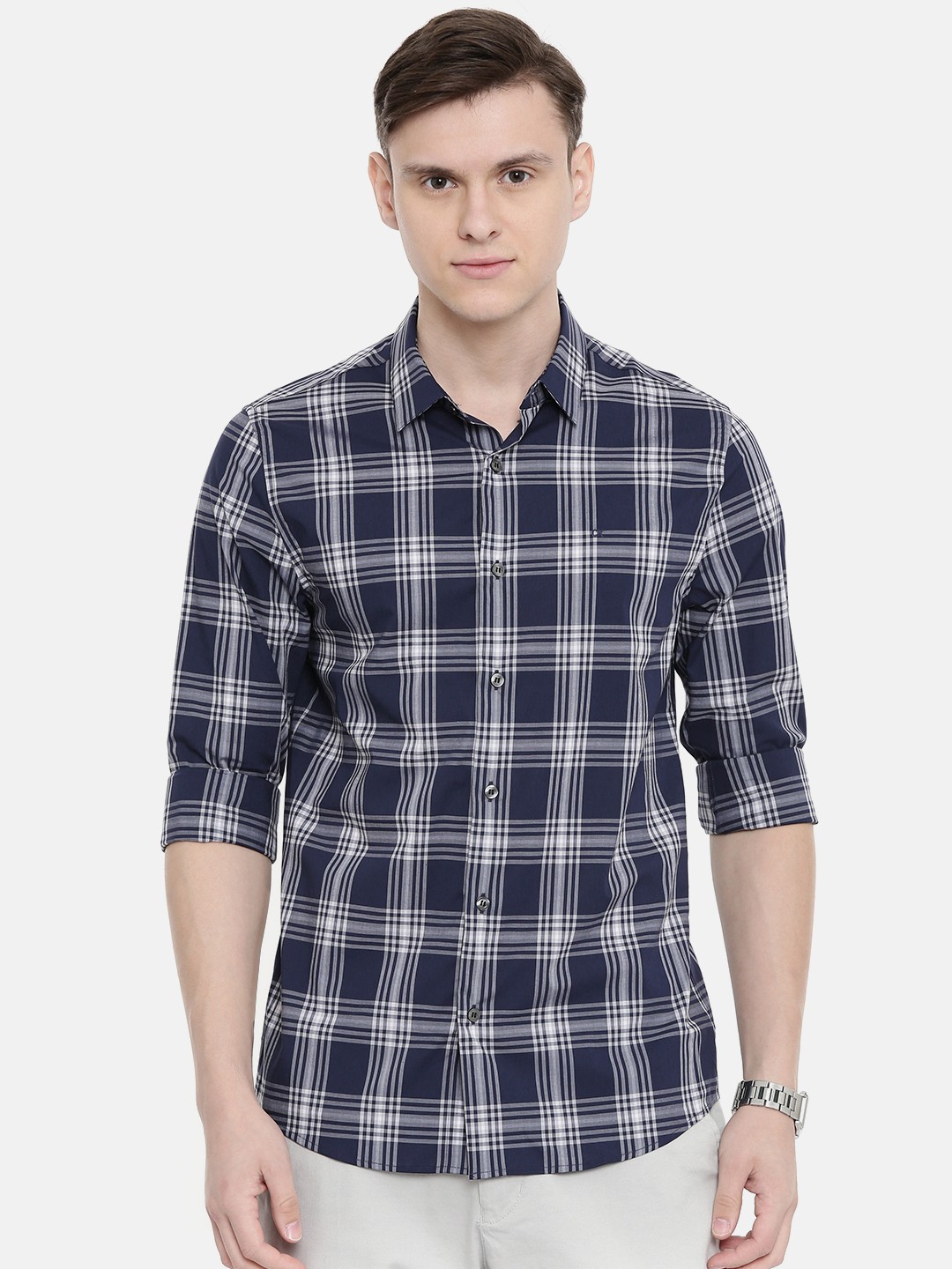 

Calvin Klein Jeans Men Navy Blue & White Slim Fit Checked Casual Shirt